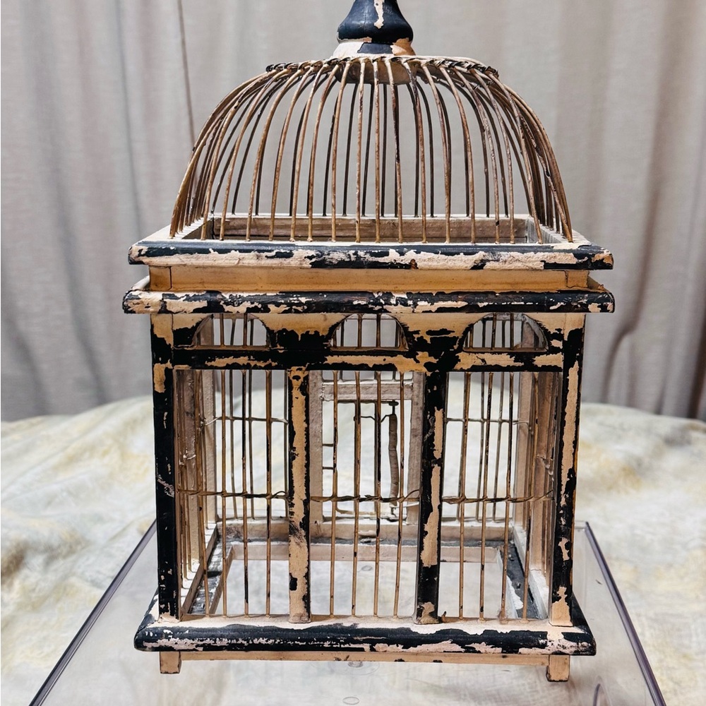 Vintage Black and Cream Birdcage Accent